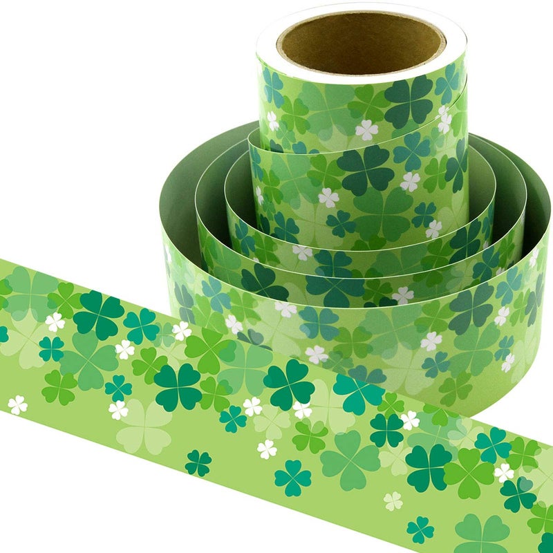 Ceiba Tree Shamrocks Bulletin Board Border St. Patrick Day Irish Green Paper Bulletin Trim for Classroom Decorations Chalkboard Whiteboard Decor 36 Feet - Image 1